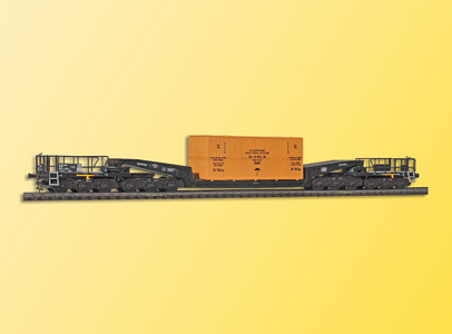 Depressed Center 12-Axle Heavy-Duty Flatcar w/Load - Kit -- DB (black, white) w/Large Shipping Crate Load