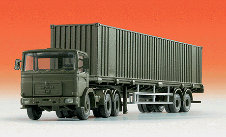 MAN 3-Axle Tractor with LED Lights and 40' Container Trailer with Load - Kit -- Modern German Army (olive)