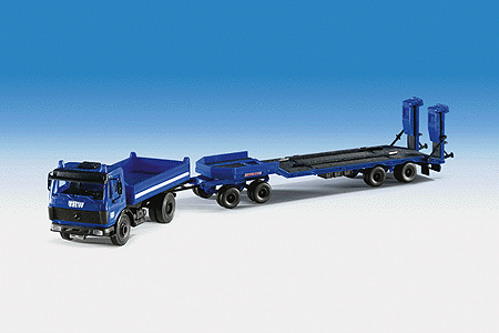 30 Years Kibri Emergency - Technical Help Service (THW) Equipment -- Mercedes Dump Truck w/Flatbed Trailer