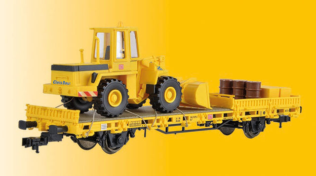 Low-Side Work Gondola w/Wheel Loader Load - Ready to Run -- GleisBau (yellow)-1