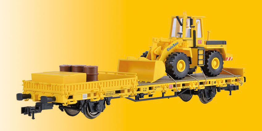Low-Side Work Gondola w/Wheel Loader Load - Ready to Run -- GleisBau (yellow)-2