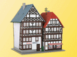 2 Timber Framed Houses -- Each: 3 x 3 x 3-3/16"  7.6 x 7.6 x 8.1cm