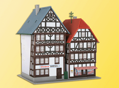 2 Timber Framed Houses -- Each: 3 x 3 x 3-3/16"  7.6 x 7.6 x 8.1cm