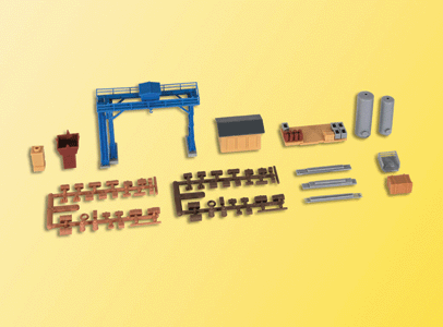 Freight Yard Accessory Set -- Kit - Crane, Shed & Details