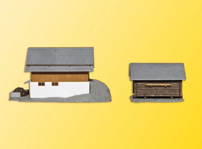 Stable with Barn in Elm -- 2-3/4 x 2-1/8 x 1-9/16" 7 x 5.5 x 4cm; 1-3/4 x 1-9/16 x 1-3/16" 4.5 x 4 x