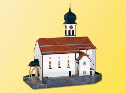 Church with Blue Turret -- 17 x 11.5 x 17cm