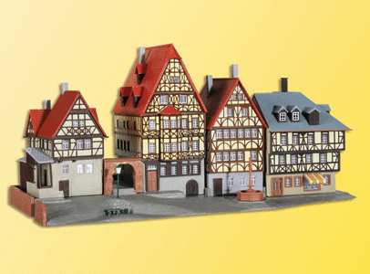 Row Of 4 Period Buildings -- 10-1/4 x 5-1/2 x 5-1/8"  26 x 14 x 13cm