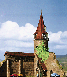 Round Tower with Wall in Marktbreit -- 6-11/16 x 5-1/2 x 7-7/8"  17 x 14 x 20cm
