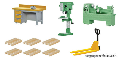 Workshop Interior Details - Kit -- Lathe, Drill Press, Workbench, 6 Pallets, Pallet Jack