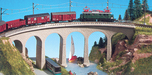 Single Track Curved Stone Viaduct w/Ice Breaker Piers -- 10-3/8 x 1-1/2"  26 x 3.8cm