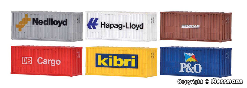 20' High-Cube Container 6-Pack - Assembled -- 1 Each: Nedlloyd, Hapag-Lloyd, Genstar, DB Cargo, Kibri, P&O
