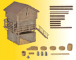 Wood Barn & Shed -- Kit - 2-9/16 x 3-3/4 x 3-9/16"  6.5 x 9.5 x 9cm