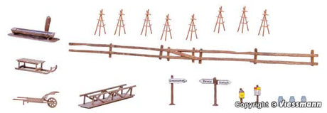 Alpine Country Detail Set - Kit -- Fences, Signs, Sleigh, Crop Stands, Etc.-2