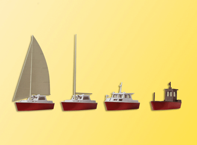 Assorted Boats -- (2) Sailboats, (1) Motor Launch, (1) Workboat