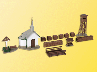Outdoor Chapel w/Accessories -- 2-3/8 x 2-3/8 x 3-7/8"  6 x 6 x 10cm