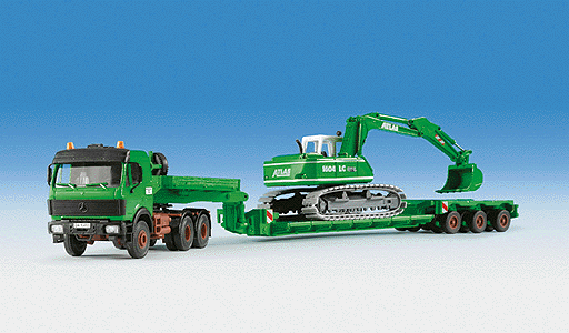 30 Years Kibri - European Construction Equipment -- Mercedes Tractor w/Lowboy Trailer & Atlas 1604 Shovel Load