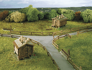 Barn with Wooden Fence 2/ -- 1-13/16 x 1-9/16 x 1-3/16"  4.5 x 4 x 3cm