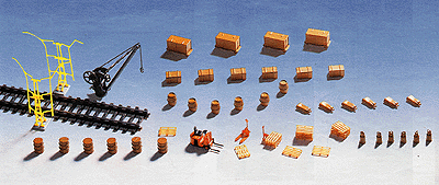 Loading Dock Accessory Set -- Includes Containers, Crates, Barrels, Sacks, Pallets, Pallet Jack, & Fork Li