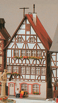 Half-Timbered House w/Market -- 4-1/8 x 3-1/8 x 6-3/8"  10.5 x 8 x 16.5cm