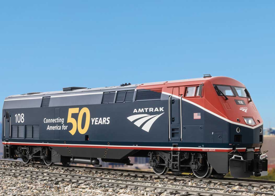 GE P42 Genesis - Sound and DCC -- Amtrak #108 (50th Anniversary; blue, red, white, gray)-1