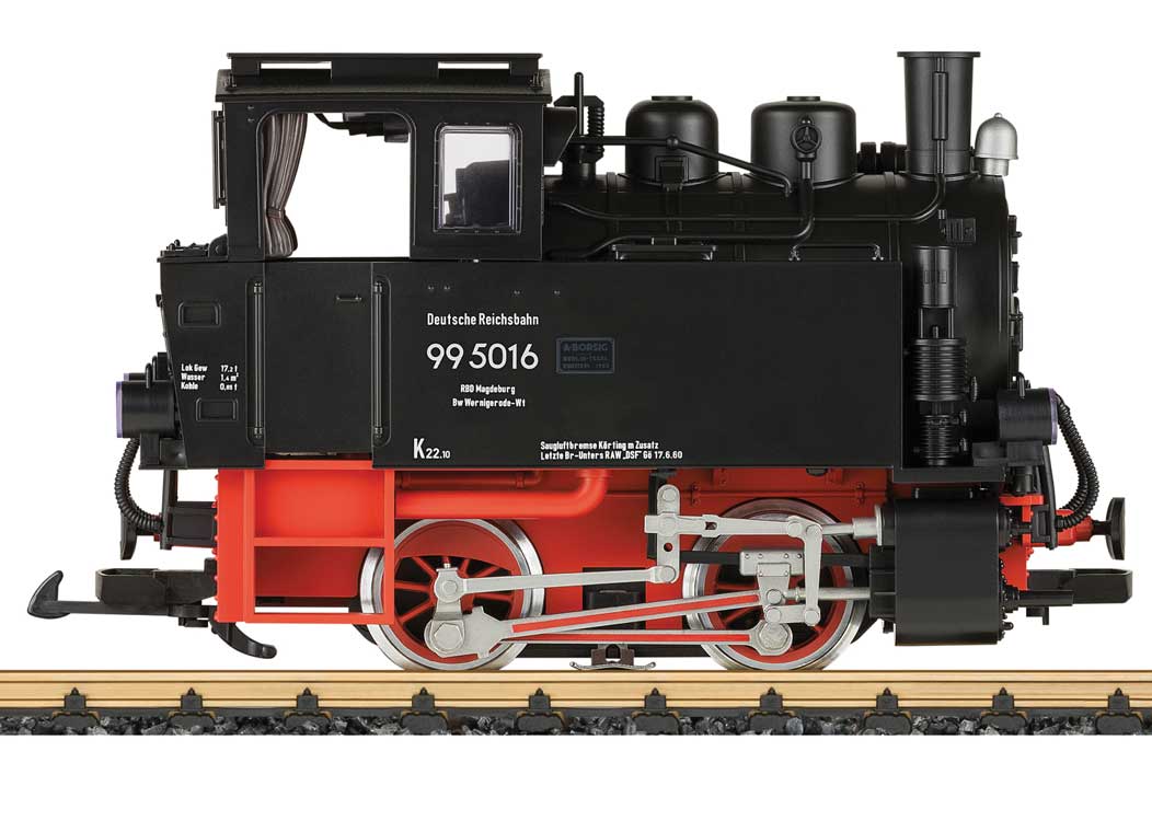 Class 99 0-4-0T - Sound and DCC -- German State Railroad DR 99 5016 (Era III, black, red)-2