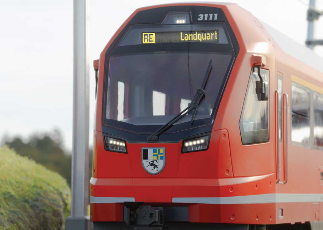 Stadler Class ABe 4/16 Capricorn Rail Car - Sound and DCC -- Rhaetian Railway RhB #3111 (Era VI, red, gray, white)-3