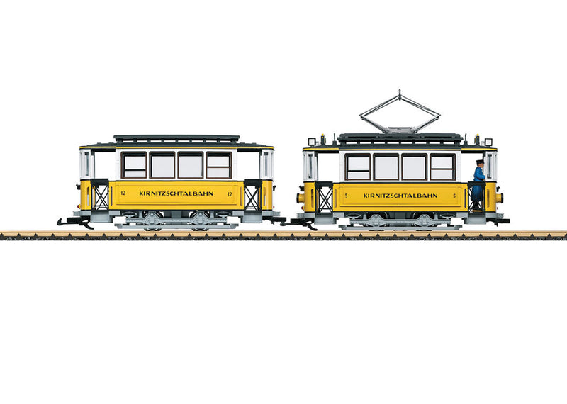 2-Axle Streetcar with Trailer - Sound and DCC -- Kirnitzschtalbahn 5, 12 (Era VI, yellow, white, black)-1