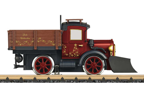 Rail Maintenance Truck w/Snowplow Pilot - Standard DC -- Merry Christmas (red, black, brown, gold; Tannenbaum, Stars; German Letterin