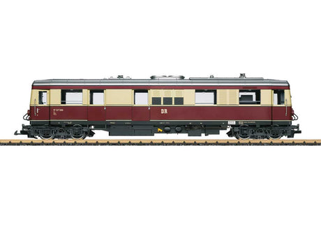 Class VT 137 Diesel Rail Car - Sound and DCC -- German State Railroad DR #VT 137 566 (Era III, red, ivory, silver)-2