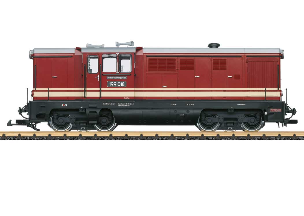 Class 199 Diesel - Sound and DCC -- Saxon Oberlausitz Railway SOEG #199 018 (Era VI, red, gray, ivory)-2