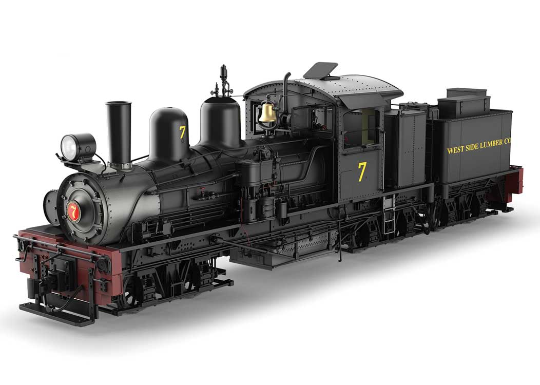 Class C Three-Truck Shay - Sound, Smoke and DCC -- Westside Lumber Company #7 (black, graphite, red)-1