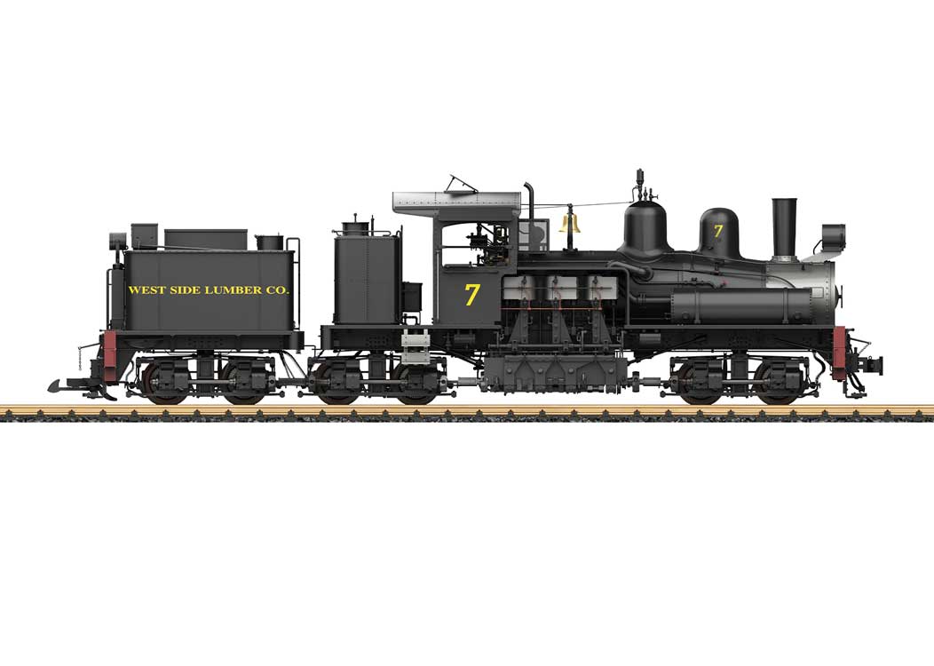 Class C Three-Truck Shay - Sound, Smoke and DCC -- Westside Lumber Company #7 (black, graphite, red)-2