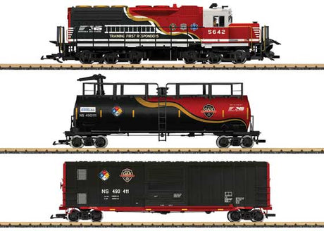 First Responder Train-Only Set w/Squirting Tank Car - Sound and DCC -- Norfolk Southern Diesel & 2 Cars (black, red, white, gold)