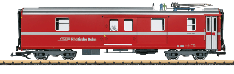 Type DS Baggage Car - Ready to Run -- Rhaetian Railroad RhB (Era VI, red, silver, white)
