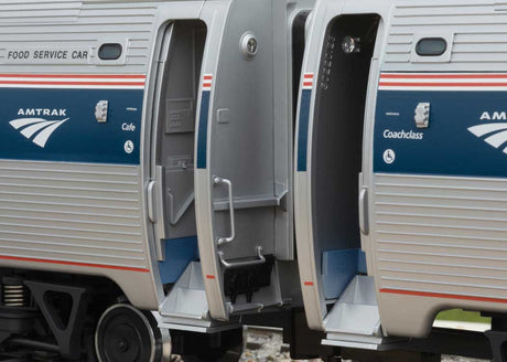 Amfleet(R) Club/Food Service with Lighting - Ready to Run -- Amtrak #48183 (Phase VI, silver, blue, red, white, Travelmark Logo)-2