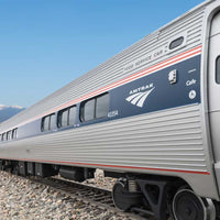 Amfleet(R) Cafe/Food Service with Lighting - Ready to Run -- Amtrak #48183 (Phase VI, silver, blue, red, white, Travelmark Logo)