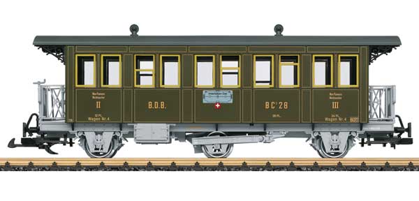 3-Axle 2nd/3rd Class Coach - Ready to Run -- Brunig Steam Railway BDB #BC 28 (Era VI, green, yellow, gray)