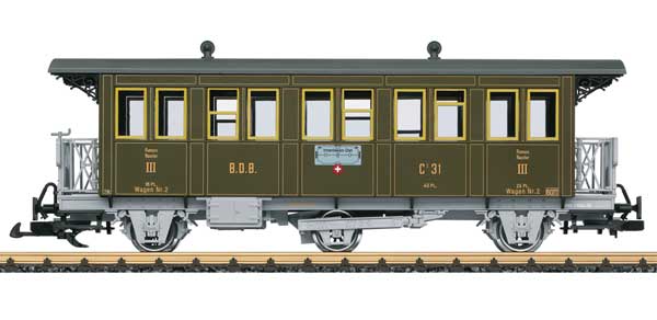 3-Axle 3rd Class Coach - Ready to Run -- Brunig Steam Railway BDB #C 31 (Era VI, green, yellow, gray)-1