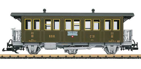 3-Axle 3rd Class Coach - Ready to Run -- Brunig Steam Railway BDB #C 31 (Era VI, green, yellow, gray)-1