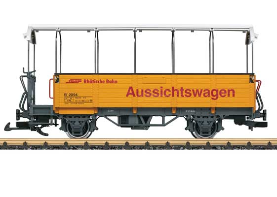 2-Axle Open-Air Observation Car - Ready to Run -- Rhaetian Railway RhB #2094 (Era VI, yellow, gray)