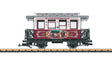 Wooden 2-Axle Passenger Car - Ready to Run -- 2025 Christmas Car (white, red, silver, Dog w/Train Scene)