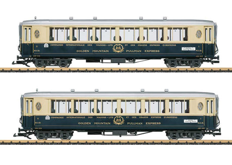 4-Axle Passenger Car 2-Pack - Ready to Run -- MOB Golden Mountain Pullman Express Set 1 (Era II 1930s, cream, blue)