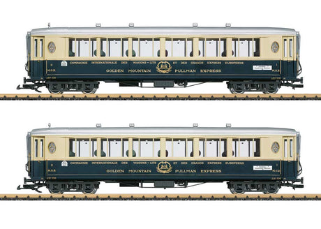 4-Axle Passenger Car 2-Pack - Ready to Run -- MOB Golden Mountain Pullman Express Set 2 (Era II 1930s, cream, blue)