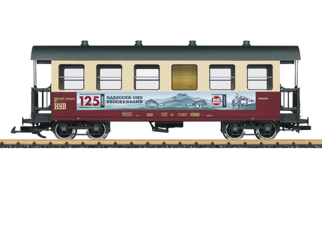 Coach - Ready to Run -- Harzquer Railroad HSB (Era VI, Brockenbahn Anniversary, red, ivory, gray)