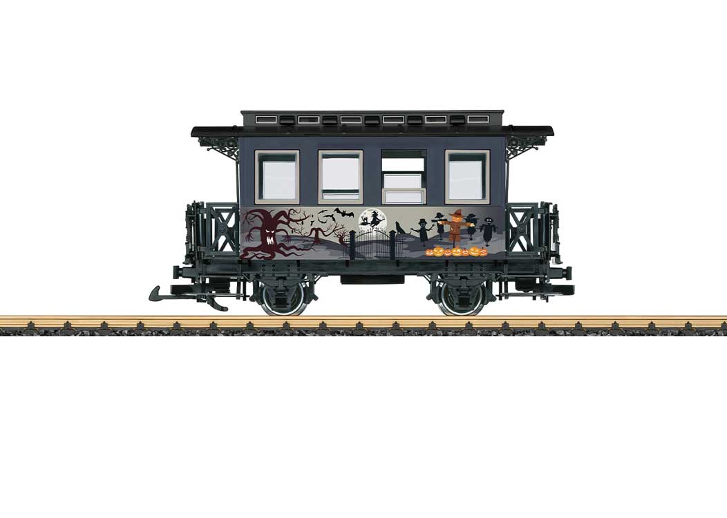 2-Axle Passenger Car - Ready to Run -- Halloween (gray, black, Spooky Moon Scene)