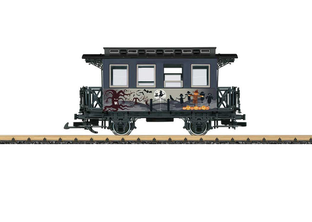 2-Axle Passenger Car - Ready to Run -- Halloween (gray, black, Spooky Moon Scene)