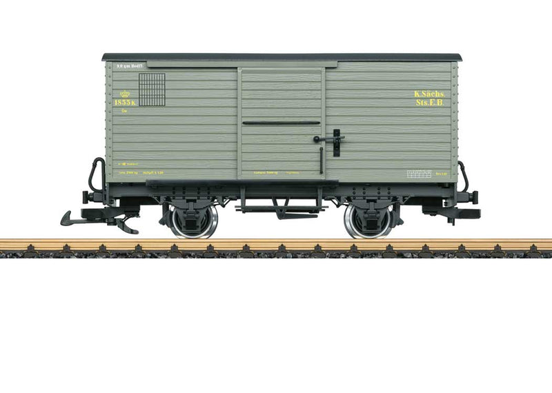 2-Axle Wood Boxcar - Ready to Run -- Royal Saxon State Railways #4122 (Era I, gray, black)