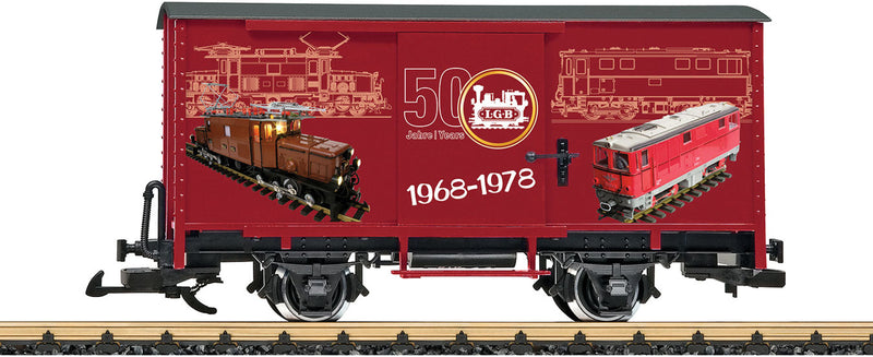 2-Axle Steel Boxcar - Ready to Run -- LGB 50th Anniversary (red, 1968-78 Model Graphics)