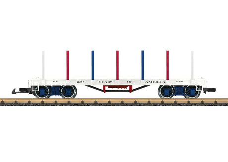 4-Axle Wood Flatcar - Ready to Run -- America 250 (white, red, blue)-2