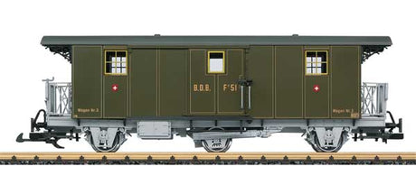 3-Axle Baggage Car - Ready to Run -- Brunig Steam Railway BDB #F 51 (Era VI, green, yellow, gray)-1